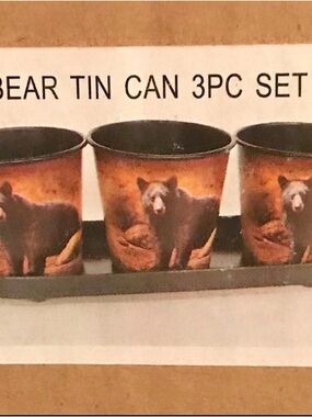 Bear Tin Can 3-Piece Set - Rustic Brown Decor